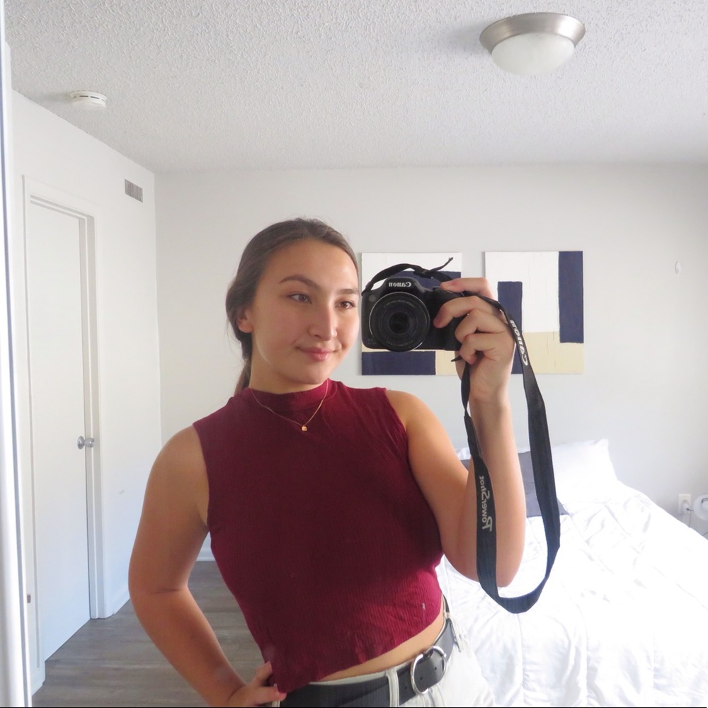 Maroon Sleeveless Mock Neck Top